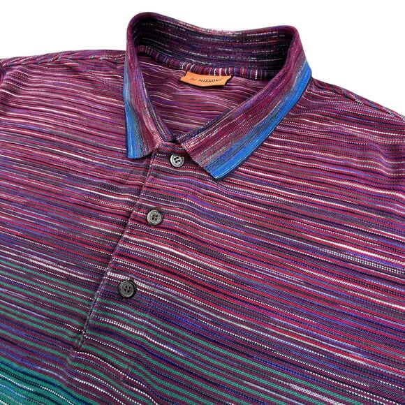 Missoni Polo Shirt Mens XXL Short Sleeve Multicolor Striped Cotton Textured - Picture 3 of 10